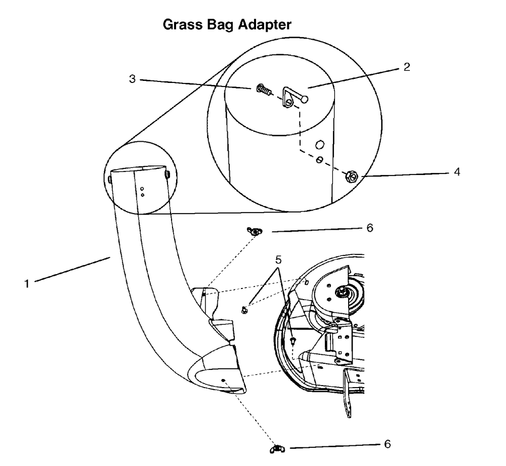 Grass Bag Deck Adapter Diagram and Parts List for 7600070  Briggs and Stratton Lawn Tractor Accessories